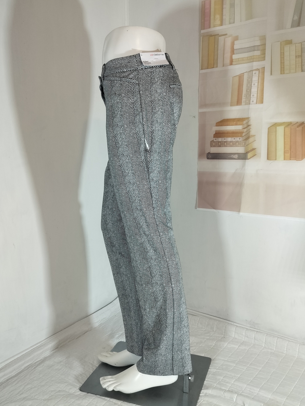 Black and White Herringbone Waistband Trousers